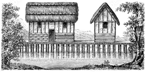 A wooden house on stilts (reconstruction).