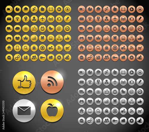 Modern metallic social media icons collection