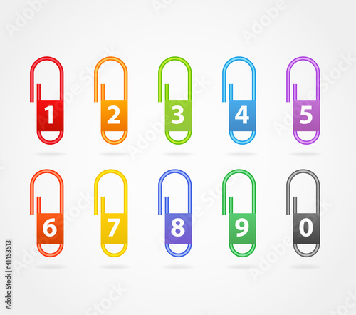 Color paper clips with digits