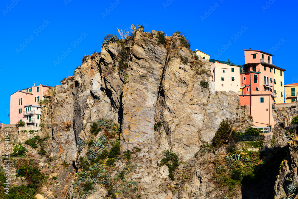 Houses High on the Cliff in the Village of Corniglia, Cinque Ter