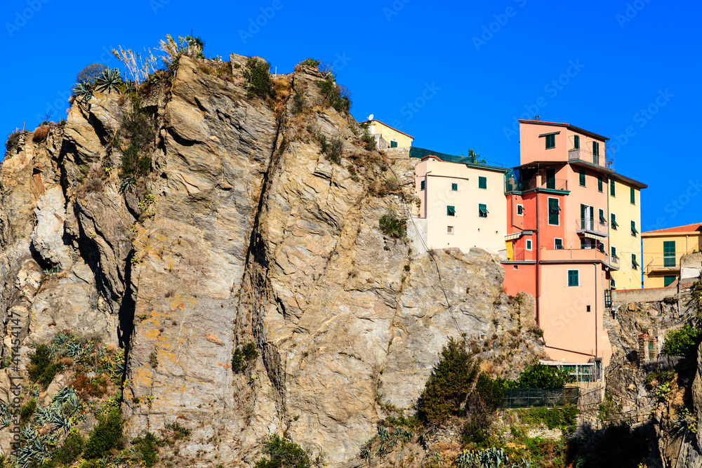 Houses High on the Cliff in the Village of Corniglia, Cinque Ter