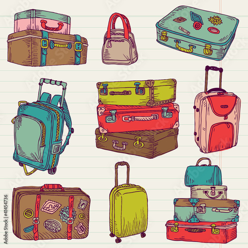 Set of Vintage Colorful Suitcases - for design and scrapbook in
