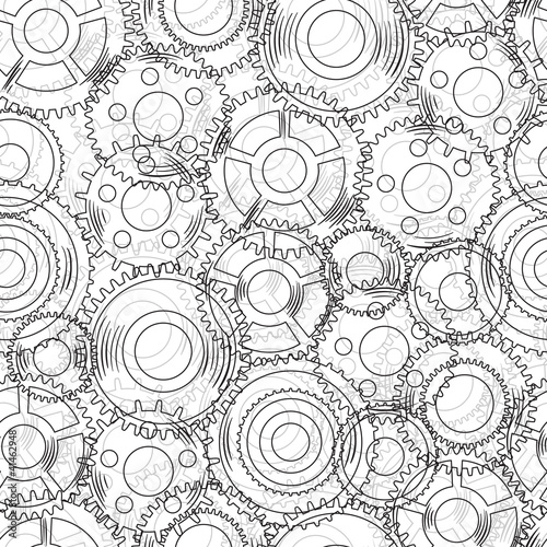 Vector seamless texture with mechanical  gear and cogwheel.