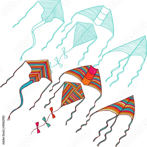 Vector kites for your design. Hand drawn illustration.