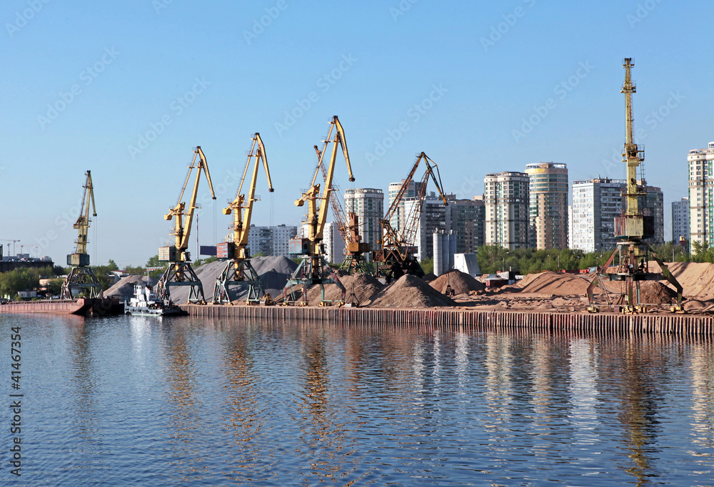 Naklejka premium river port of construction sand