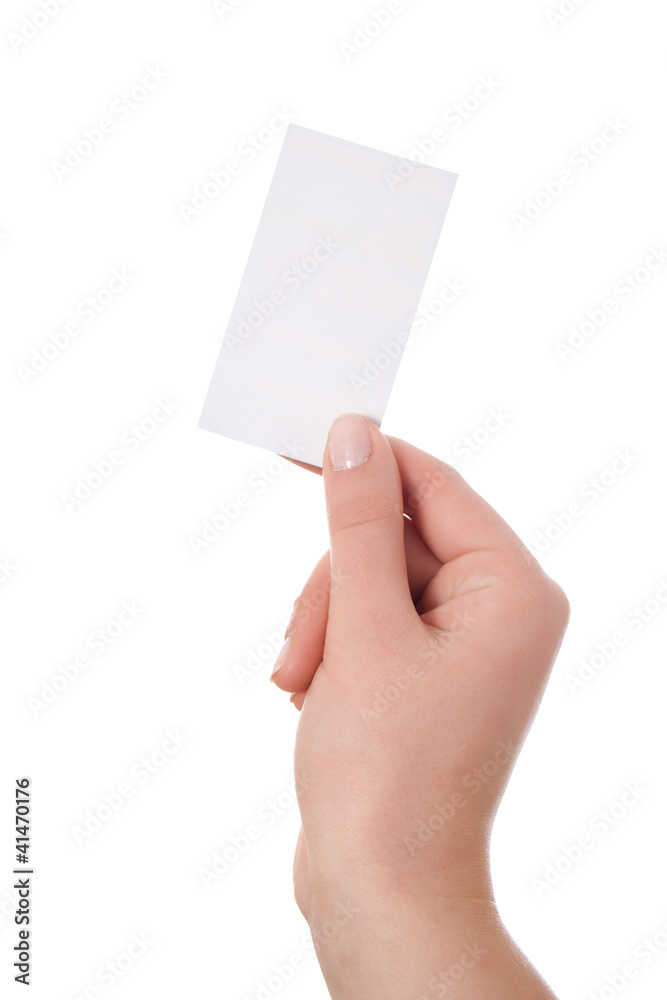 Hand holding blank business card isolated Hand holding blank business card isolated