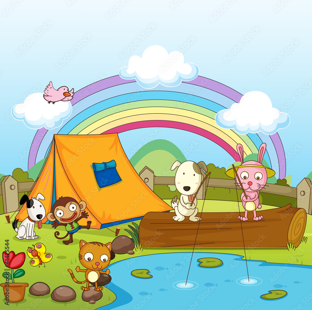 Naklejka premium Animals fishing