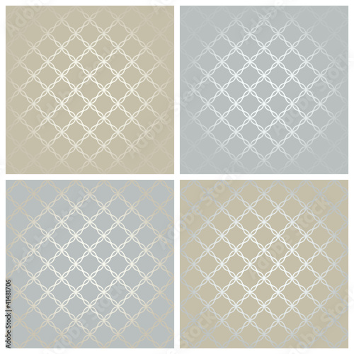 4 Seamless Patterns Retro Flowers Gold/Silver