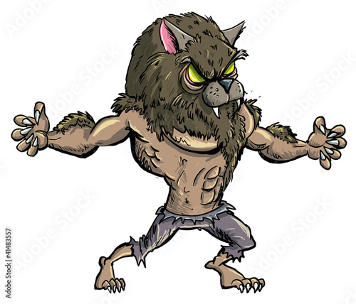 Cartoon werewolf with teeth and claws