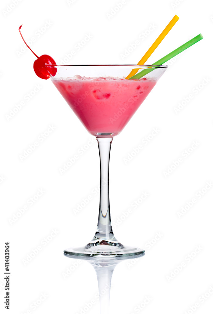 Pink alcohol cocktail in martini glass isolated on white Pink alcohol cocktail in martini glass isolated on white