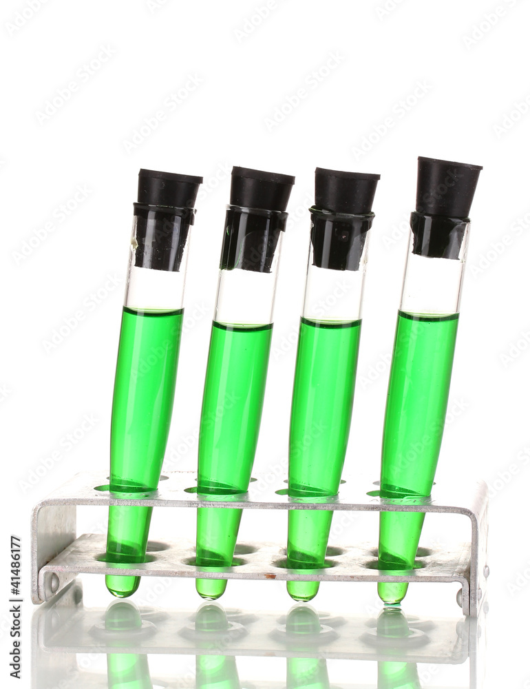 Test-tubes with green liquid isolated on white Test-tubes with green liquid isolated on white