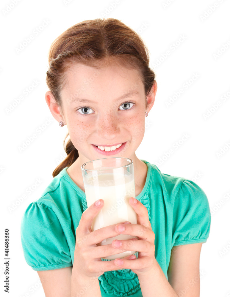 Portrait of beautiful little girl withglass of milk isolated Portrait of beautiful little girl withglass of milk isolated