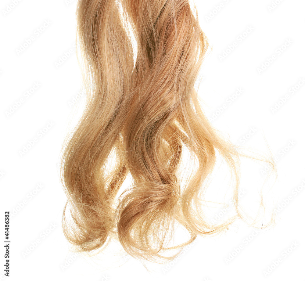 Naklejka premium Curly blond hair isolated on white