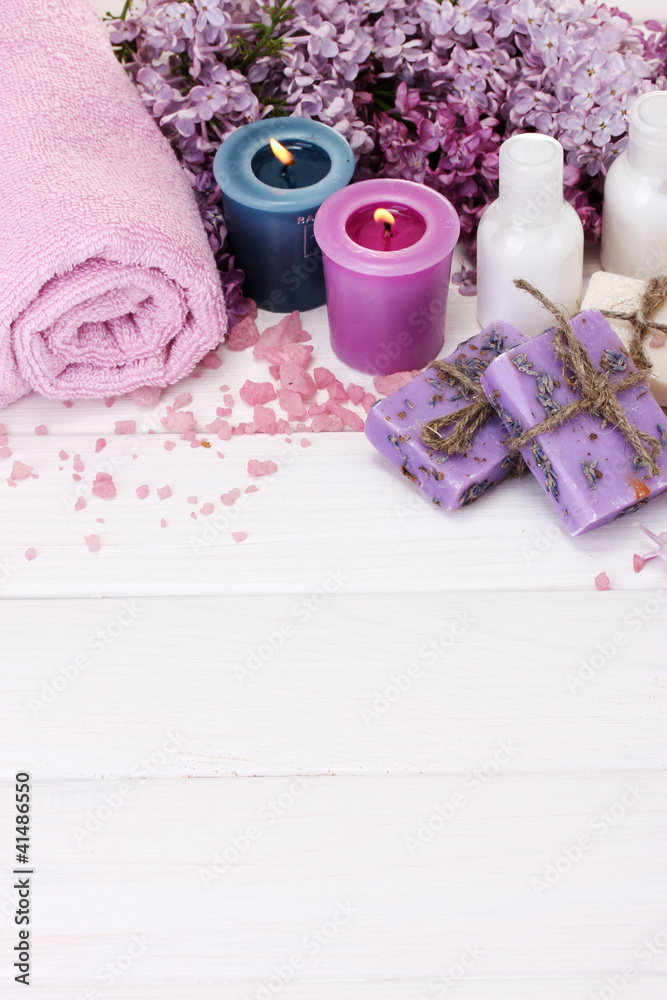 beautiful spa setting on white wooden background