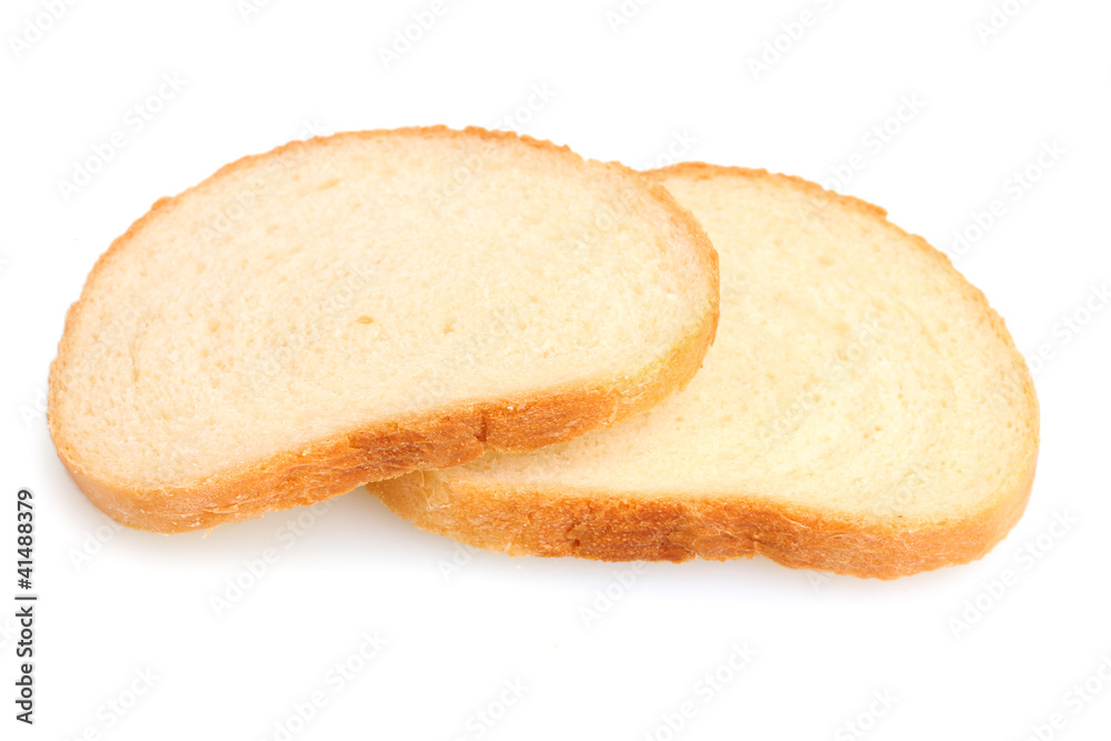 two slices of wheat bread isolated on white
