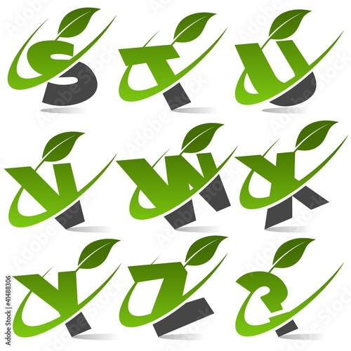 Swoosh alphabet with leaf icon Set 3