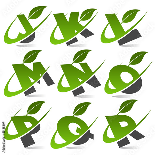 Swoosh alphabet with leaf icon Set 2