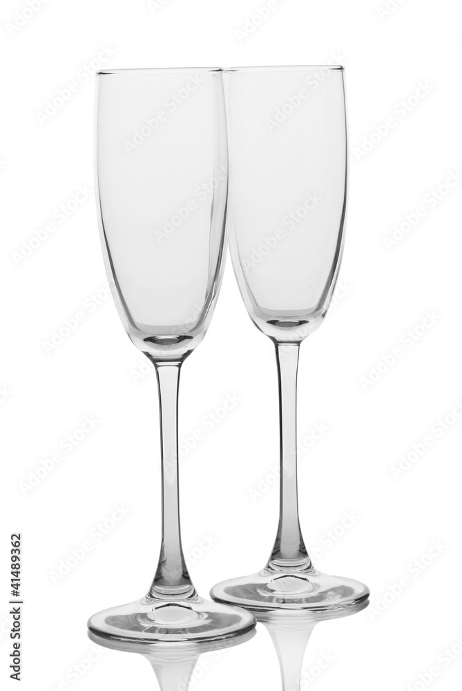 empty glasses of champagne isolated on a white