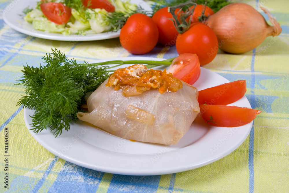 Cabbage rolls and fresh vegetables Cabbage rolls and fresh vegetables