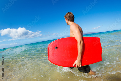 Εκτύπωση καμβά Young Man with Boogie Board at the Beach