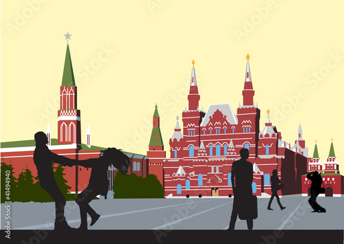 husband and wife on the Red Square circling hand in hand
