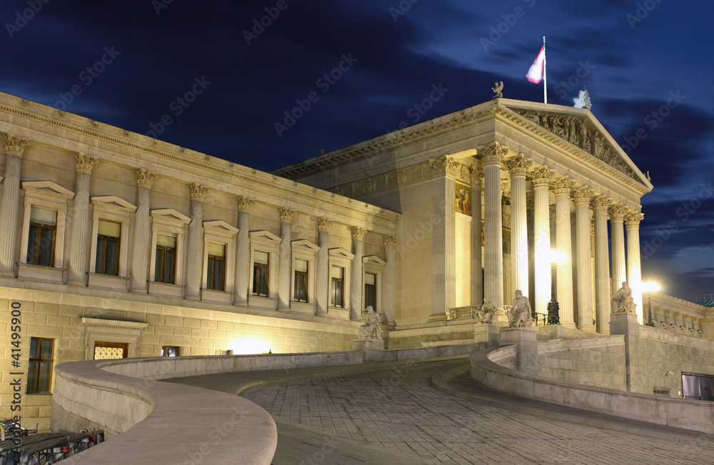 Austrian Parliament in Vienna at night - Austria