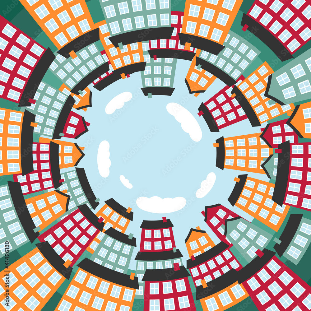 Colorful spherical town. Vector illustration.
