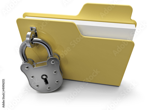 Private folder icon with security padlock, on white background photo