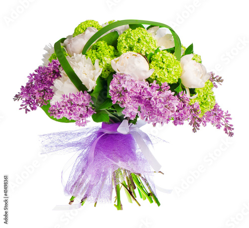 bouquet of lilacs, roses and irises
