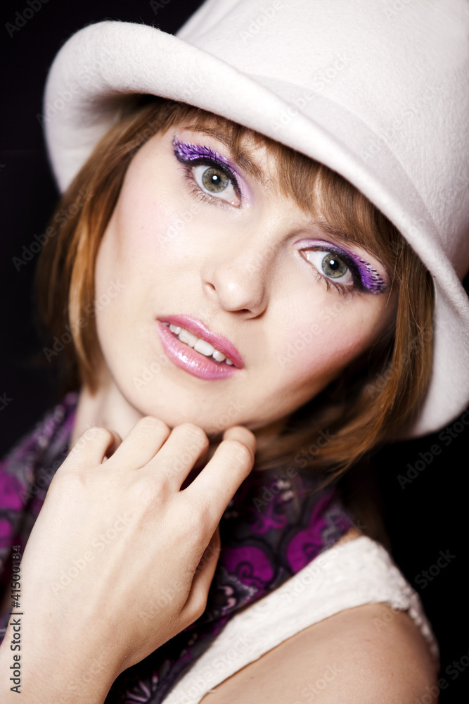 Portrait of beautiful redhead girl with style make-up. Portrait of beautiful redhead girl with style make-up.