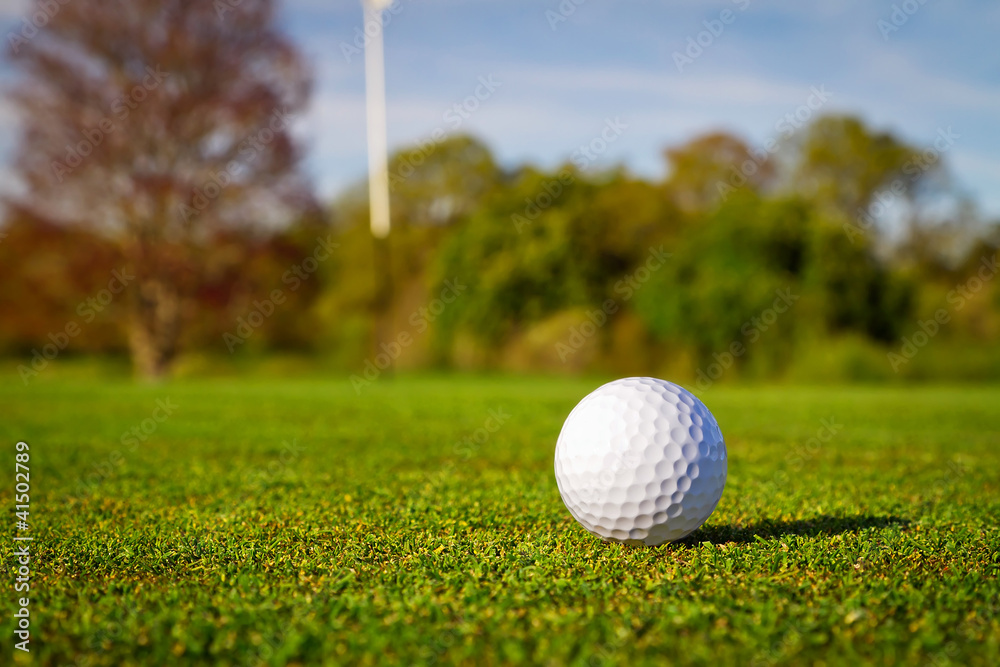 Obraz premium Golf ball on beautiful golf course