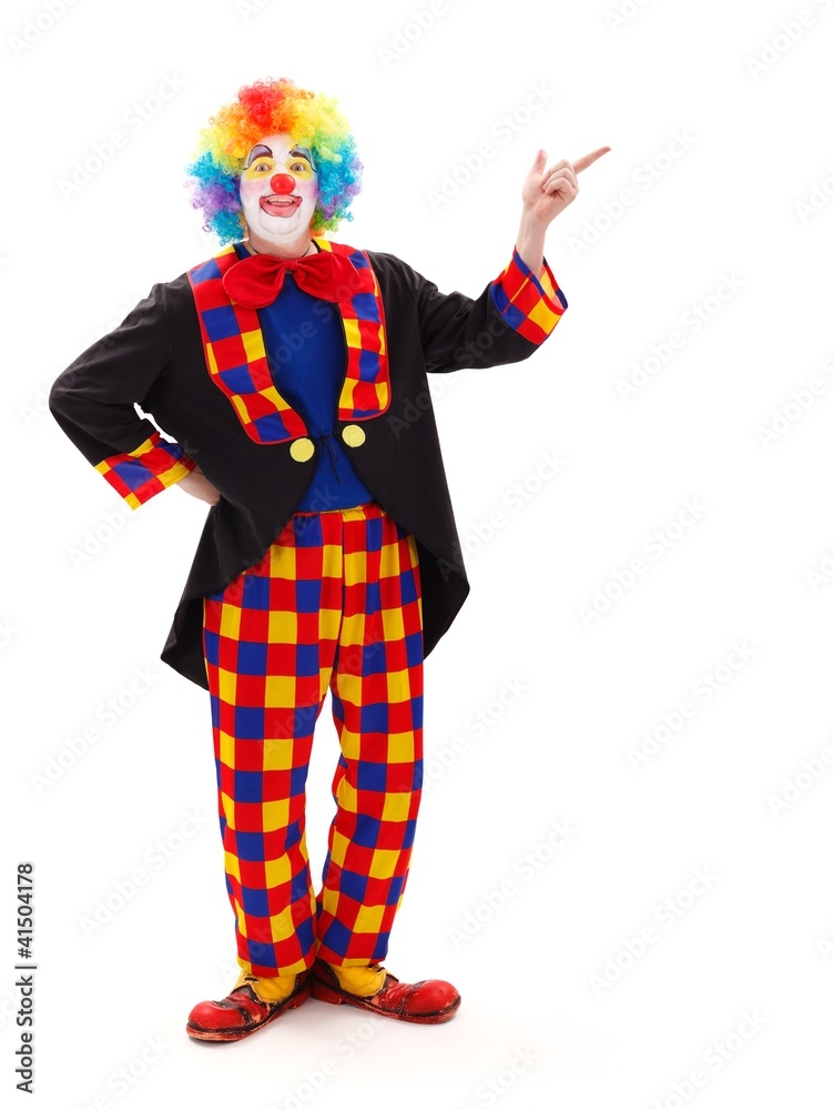 Clown pointing upward Clown pointing upward