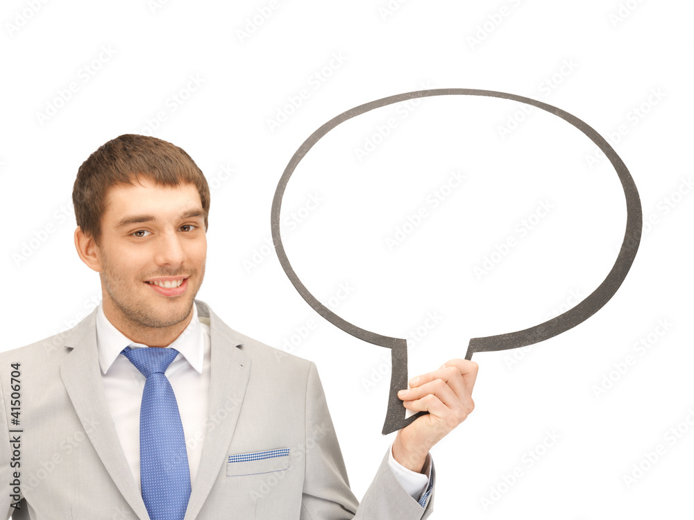smiling businessman with blank text bubble smiling businessman with blank text bubble