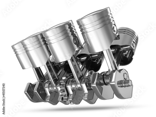 Pistons and Crankshaft isolated on white background ( V8 Engine)