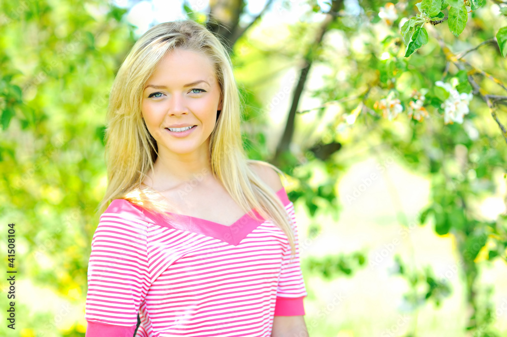 Beautiful girl with white teeth smiling outdoors Beautiful girl with white teeth smiling outdoors