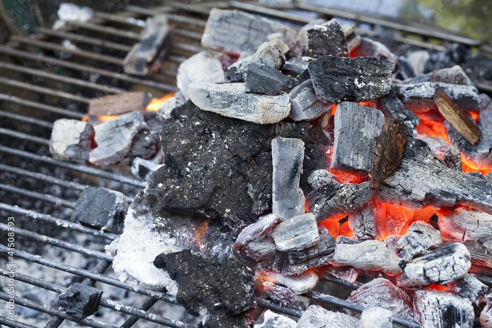 Red Hot Wood Charcoal on Barbecue grill Red Hot Wood Charcoal on Barbecue grill