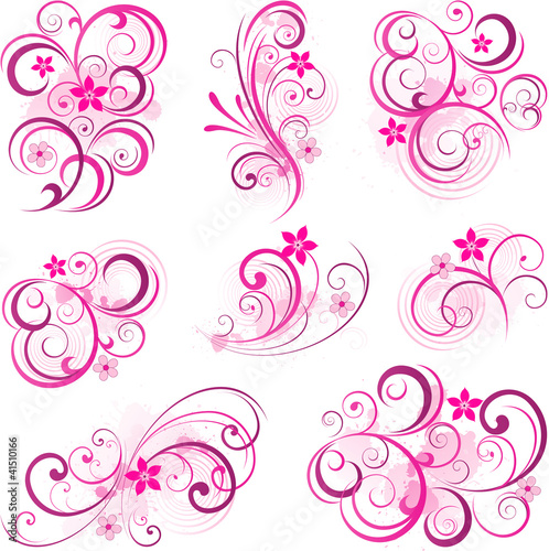 Pink abstract scroll flowers background