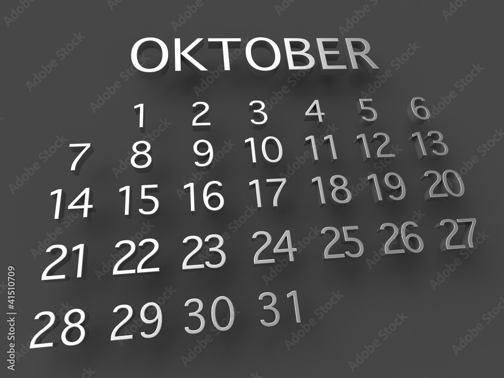 3d Kalender Oktober Stock Illustration | Adobe Stock