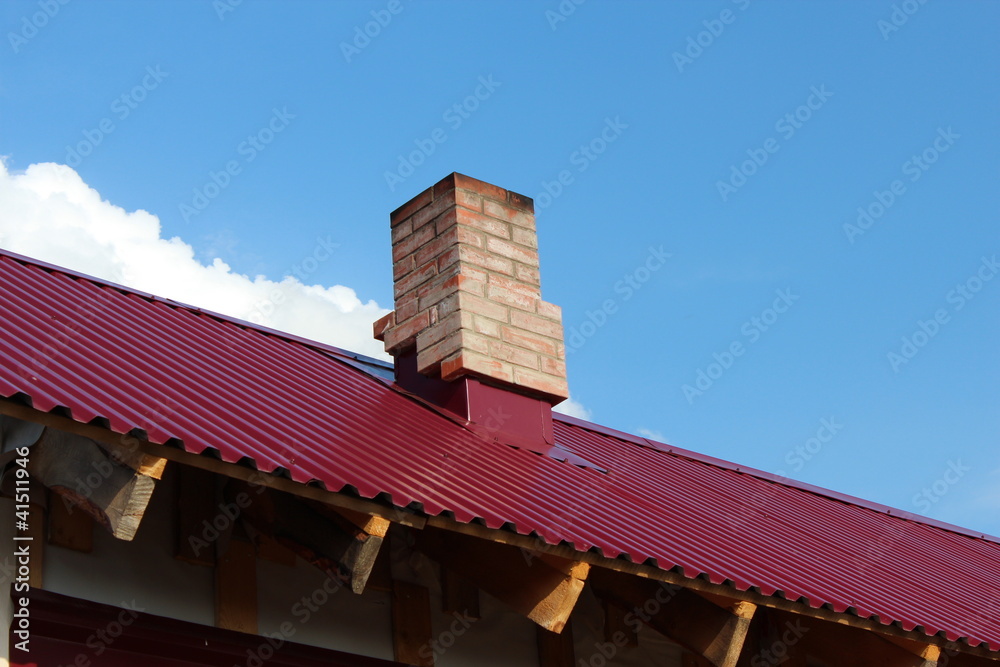 Roof with brick pipe.