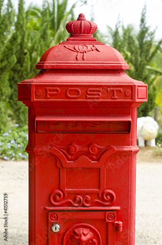 Old red mailbox.