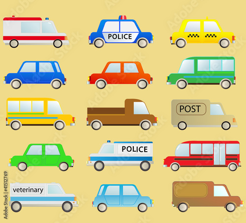 cartoon transport set with many isolated colorful urban cars