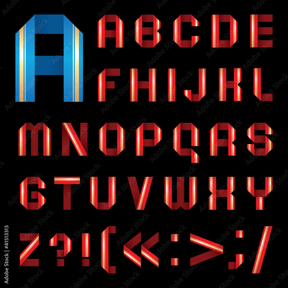 ABC font from coloured paper ribbon - set letters