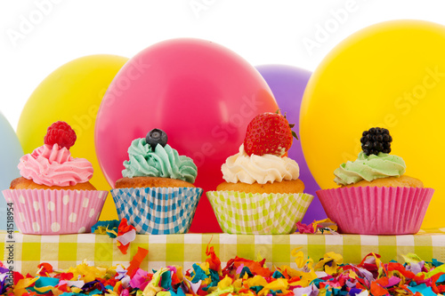 Birthday cupcakes with balloons