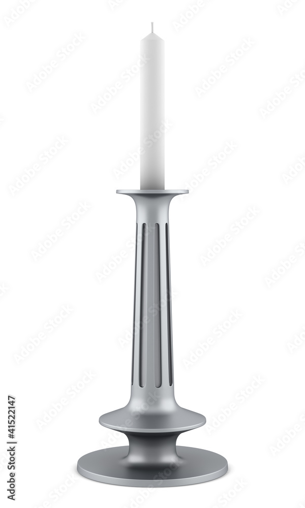 metal candlestick with candle isolated on white background metal candlestick with candle isolated on white background