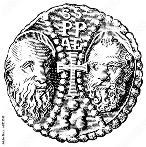 Photo Golden Bull Pope Leo X. The obverse. Depicts Peter and Paul.