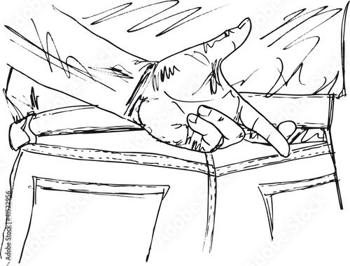 Sketch of man with crossed fingers behind his back. Vector illus