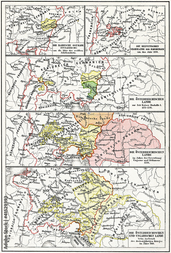 Map of Austria-Hungary from the 12th c. to the 17th c.