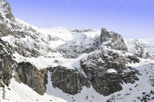 Malaiesti valley from Bucegi Mountains in winter with snow
