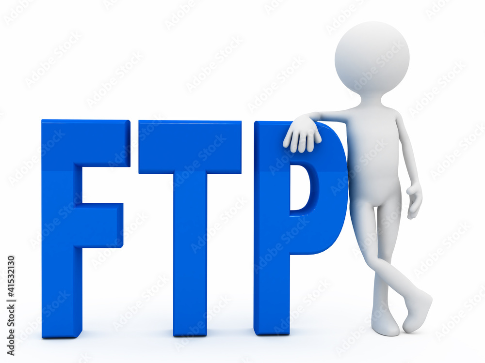 3d person near letters FTP over white background 3d person near letters FTP over white background