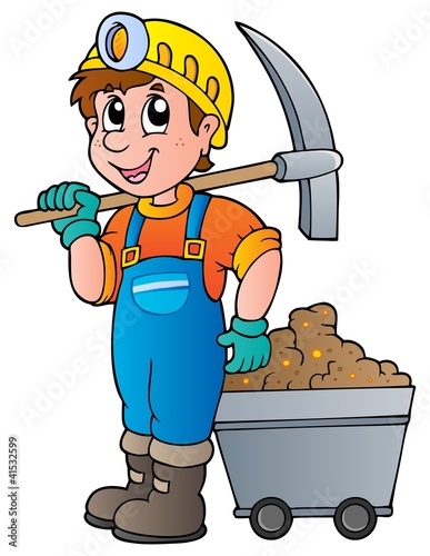 Miner with pickaxe and cart
